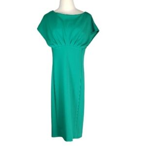 New Calvin Klein Emerald Fitted Sheath Midi Dress Blouson Bodice Event MOB Party